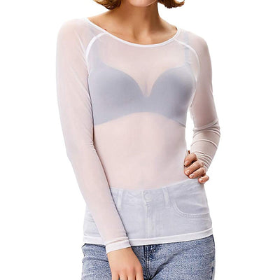 Sheer Long Sleeve Top - Black - White - Mesh Long Slleeve Top - Women's Clothing-Grace Aura