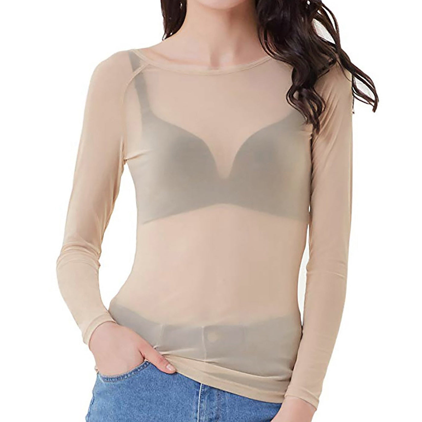Sheer Long Sleeve Top - Black - White - Mesh Long Slleeve Top - Women's Clothing-Grace Aura