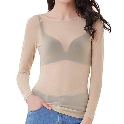 Sheer Long Sleeve Top - Black - White - Mesh Long Slleeve Top - Women's Clothing-Grace Aura