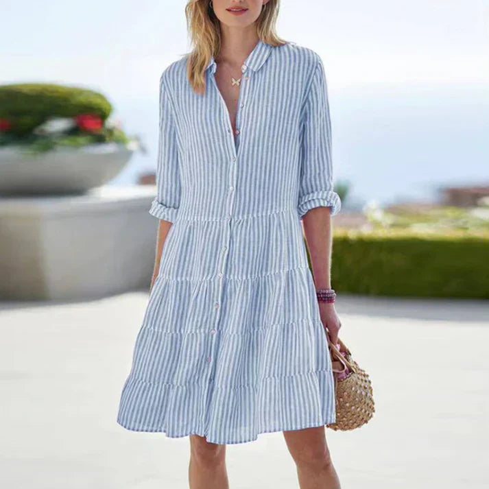 Shirt Dress | Button-Up | Knee Length | Striped Dress | Summer Dress-Grace Aura