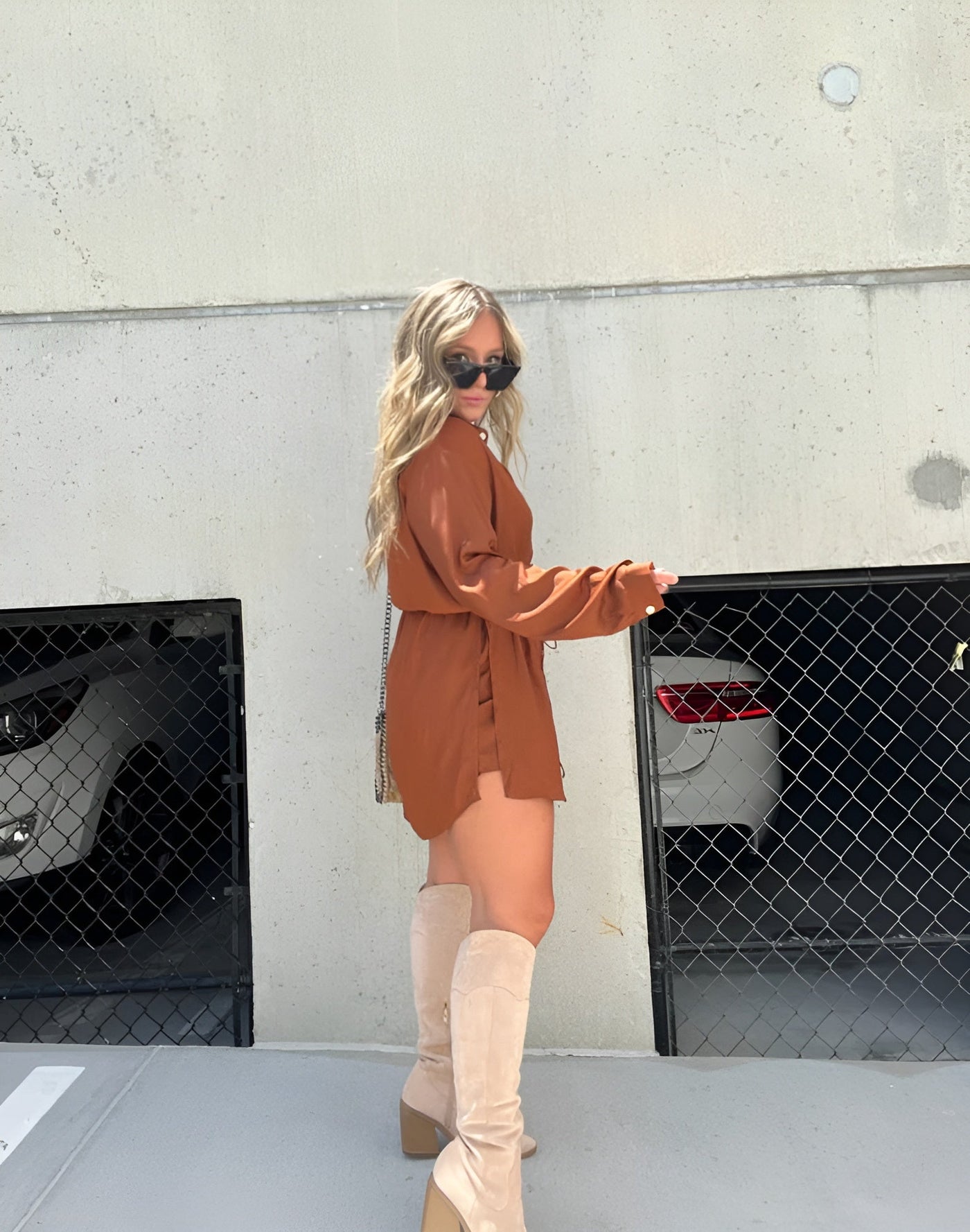 Shirt Dress | Mini | Button-Up | Long Sleeve Dress | Satin Dress-Grace Aura