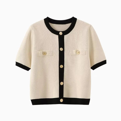 Short Sleeve Cardigan | Button-Up | Knitted | Short Sleeve Sweater | Women's Clothing-Grace Aura
