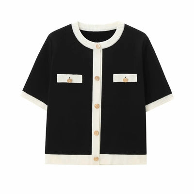 Short Sleeve Cardigan | Button-Up | Knitted | Short Sleeve Sweater | Women's Clothing-Grace Aura