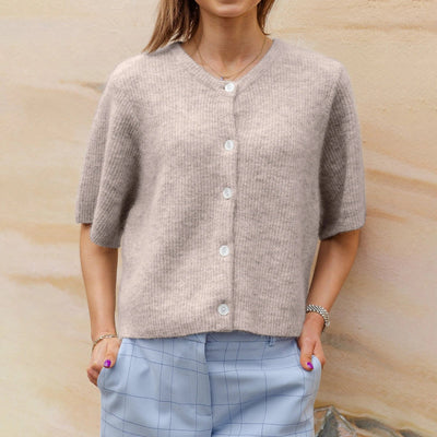 Short Sleeve Cardigan - Button-Up - Loose Fit - Knitted Cardigan - Women's Knitwear-Grace Aura