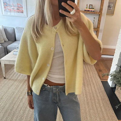 Short Sleeve Cardigan - Button-Up - Loose Fit - Knitted Cardigan - Women's Knitwear-Grace Aura