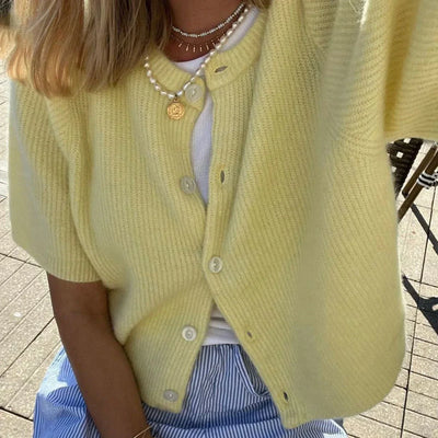 Short Sleeve Cardigan - Button-Up - Loose Fit - Knitted Cardigan - Women's Knitwear-Grace Aura