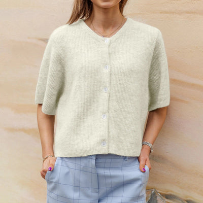 Short Sleeve Cardigan - Button-Up - Loose Fit - Knitted Cardigan - Women's Knitwear-Grace Aura