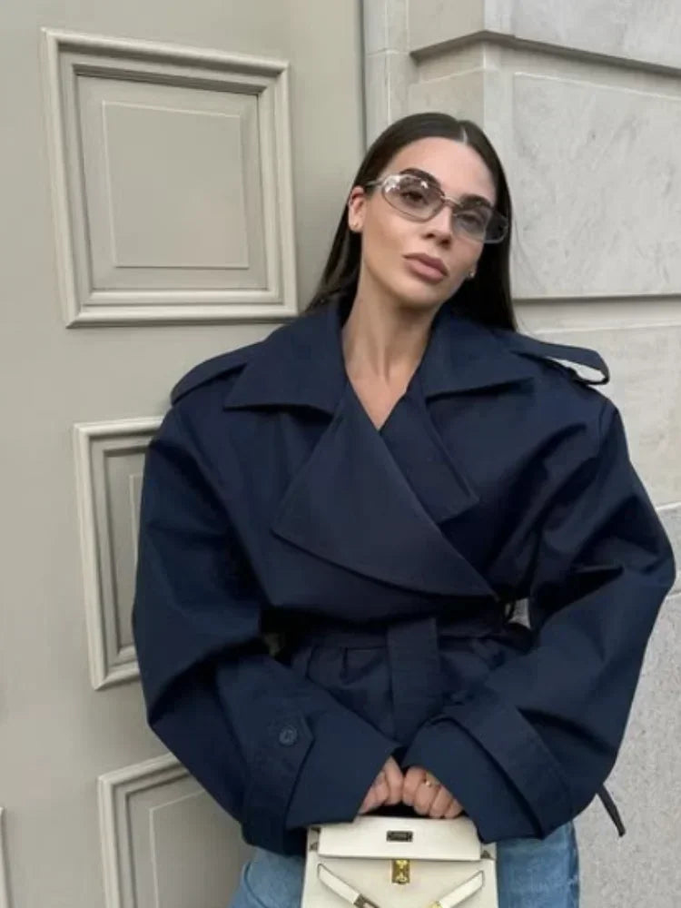 Short Trench Coat | Double Breasted | Belt | Oversized Trench Coat | Women's Trench Coat-Grace Aura
