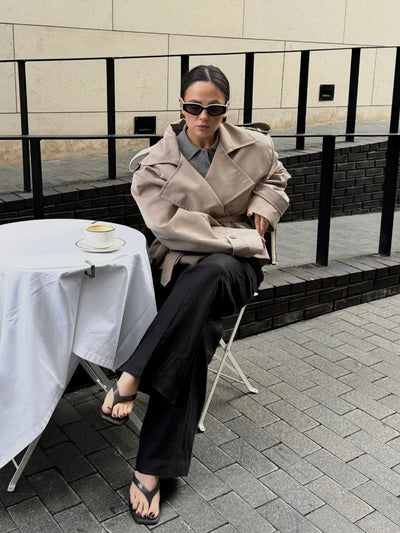 Short Trench Coat | Double Breasted | Belt | Oversized Trench Coat | Women's Trench Coat-Grace Aura