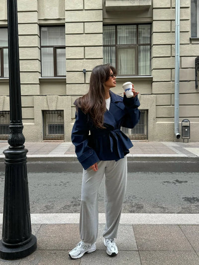 Short Trench Coat | Double Breasted | Belt | Oversized Trench Coat | Women's Trench Coat-Grace Aura