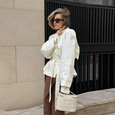 Short Trench Coat - Women's Single Breasted Trench Coat with Belt-Grace Aura