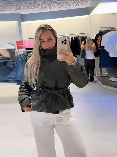 Short Trench Coat - Women's Single Breasted Trench Coat with Belt-Grace Aura