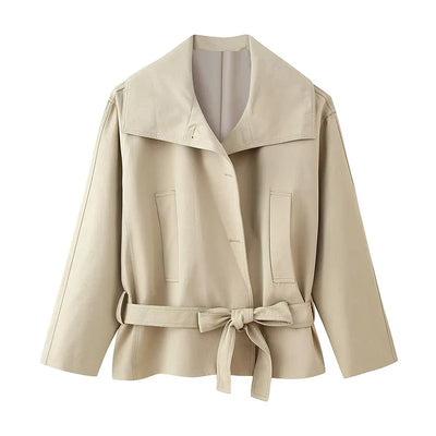 Short Trench Coat - Women's Single Breasted Trench Coat with Belt-Grace Aura