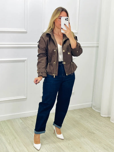 Short Trench Jacket - Drawstring Waist - Autumn - Short Trench Coat - Women's Jacket-Grace Aura