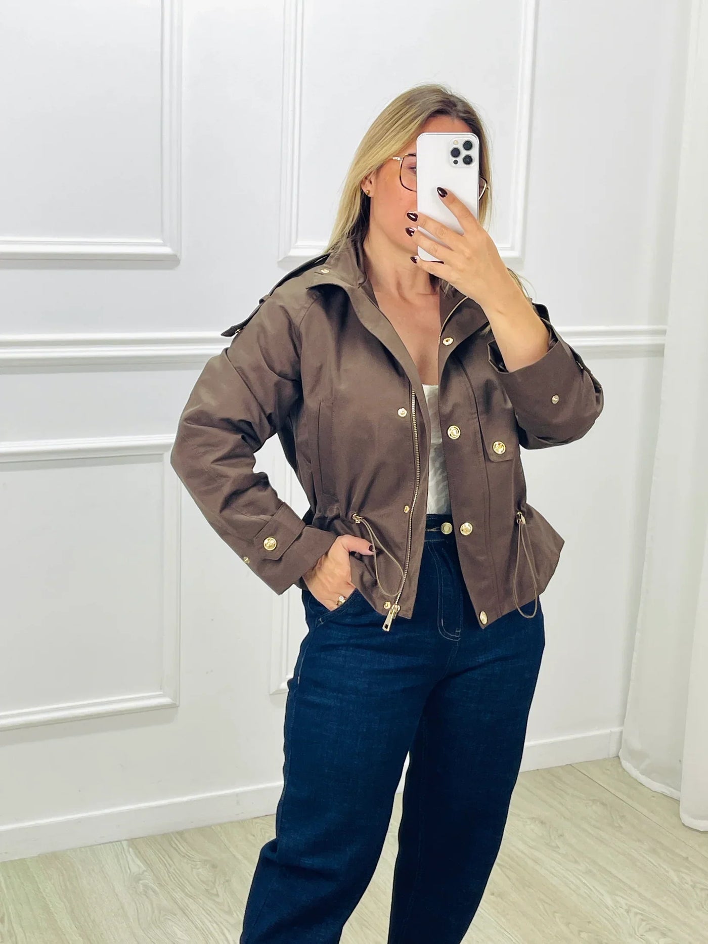 Short Trench Jacket - Drawstring Waist - Autumn - Short Trench Coat - Women's Jacket-Grace Aura