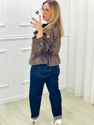 Short Trench Jacket - Drawstring Waist - Autumn - Short Trench Coat - Women's Jacket-Grace Aura