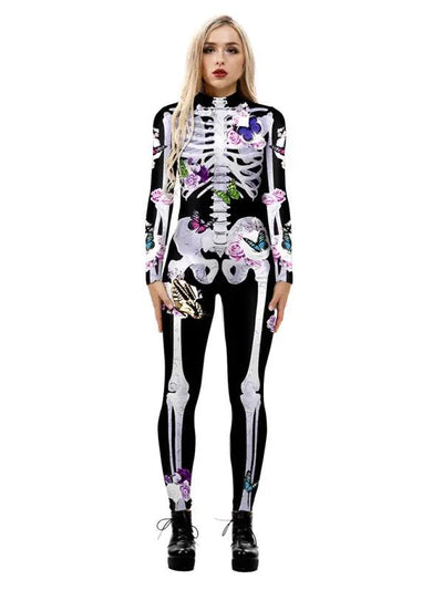 Skeleton Costume - Women's Floral Skeleton Halloween Costume-Grace Aura