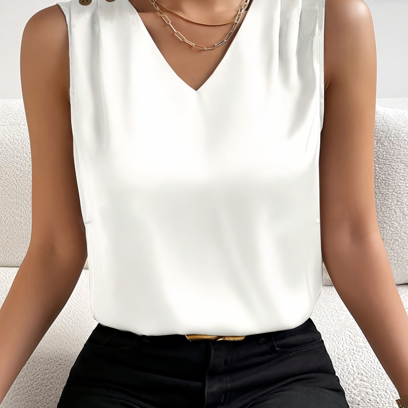 Sleeveless Top | Elegant | V-Neck | Summer Top | Women's Top-Grace Aura