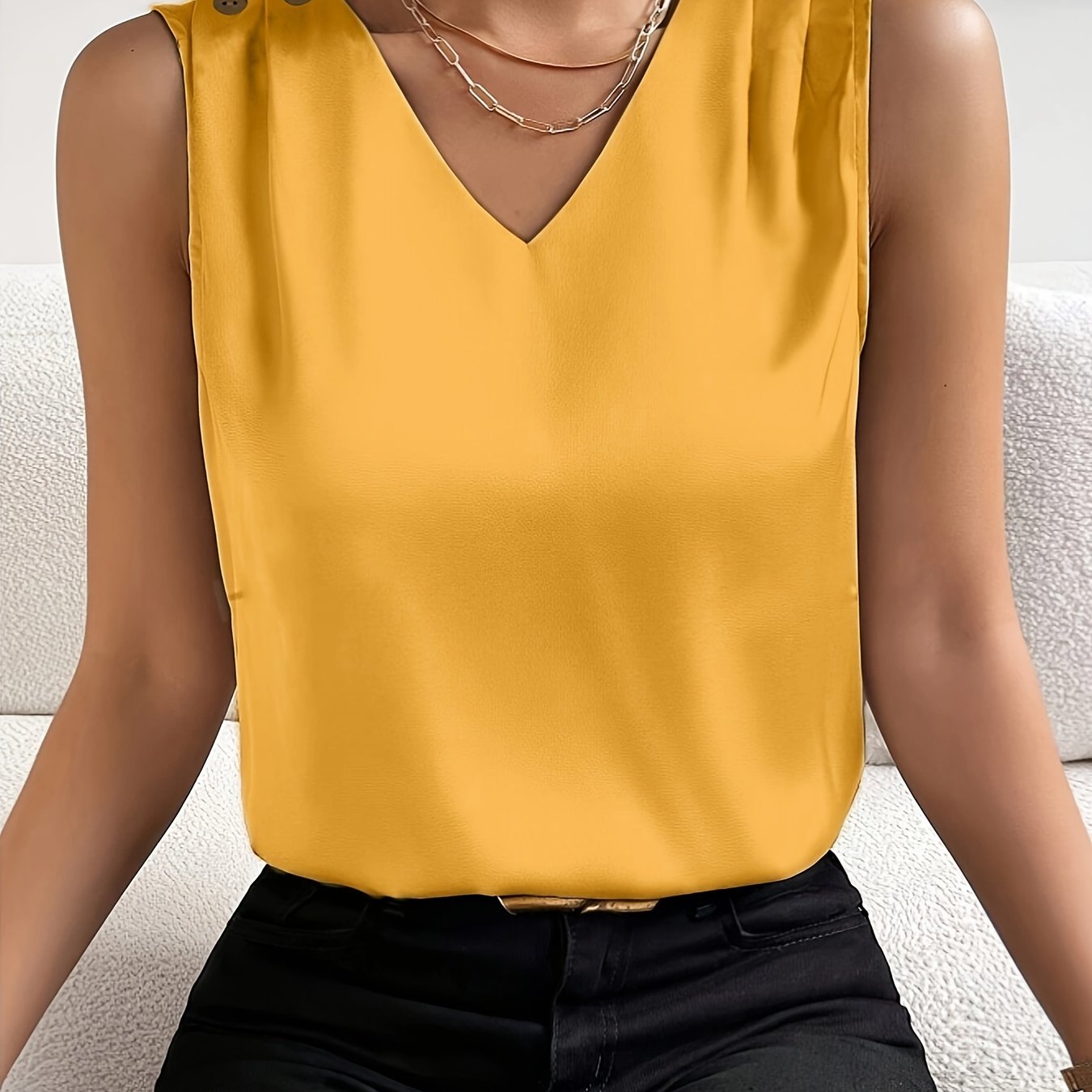 Sleeveless Top | Elegant | V-Neck | Summer Top | Women's Top-Grace Aura