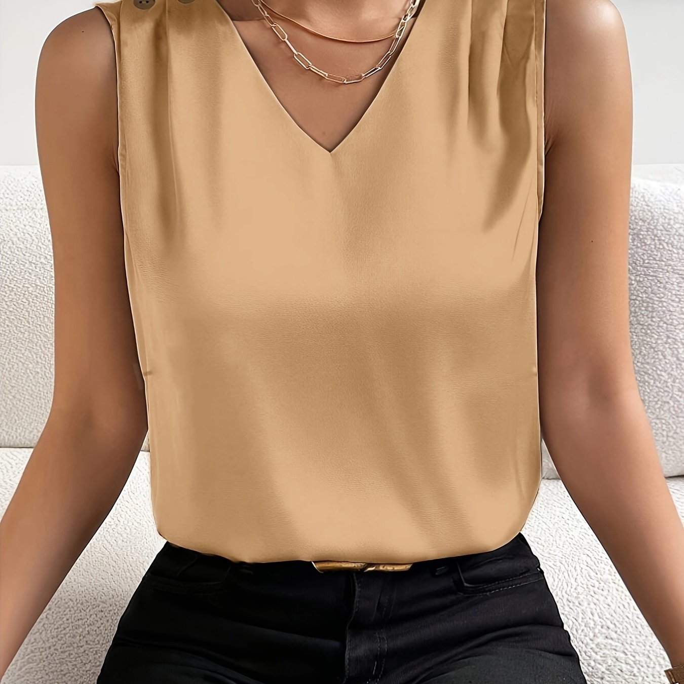 Sleeveless Top | Elegant | V-Neck | Summer Top | Women's Top-Grace Aura