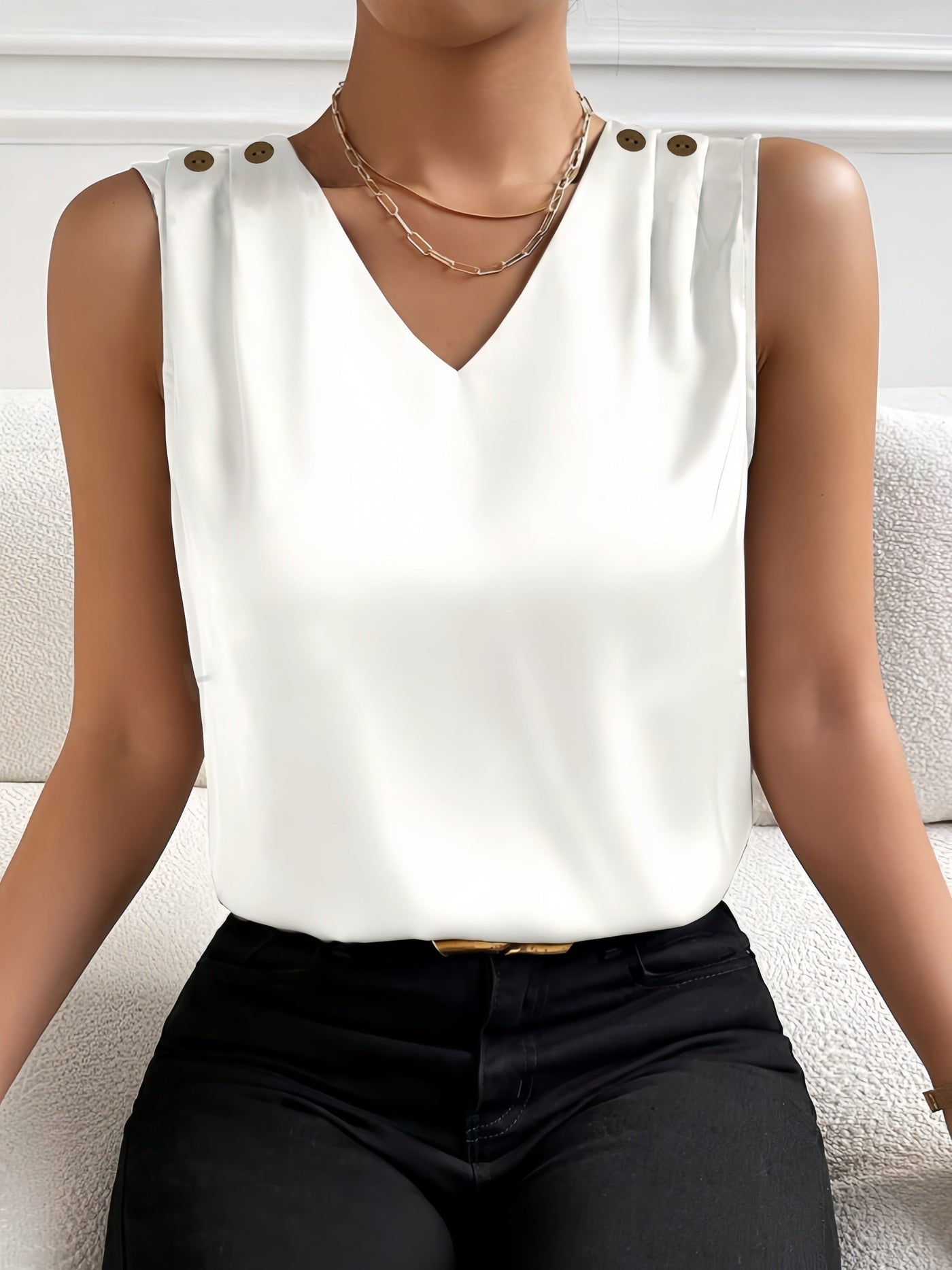 Sleeveless Top | Elegant | V-Neck | Summer Top | Women's Top-Grace Aura