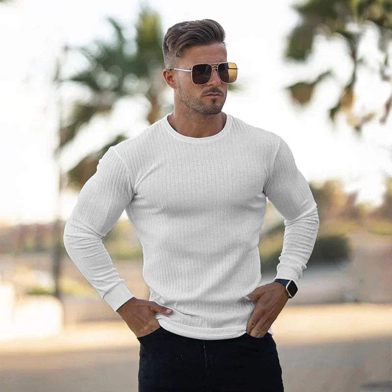 Slim Fit Sweater | Ribbed | Long Sleeve | Knitted Sweater | Men's Clothing-Grace Aura