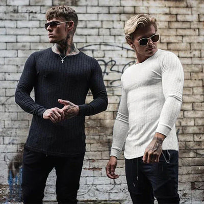 Slim Fit Sweater | Ribbed | Long Sleeve | Knitted Sweater | Men's Clothing-Grace Aura