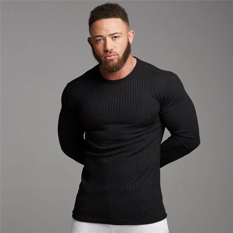 Slim Fit Sweater | Ribbed | Long Sleeve | Knitted Sweater | Men's Clothing-Grace Aura
