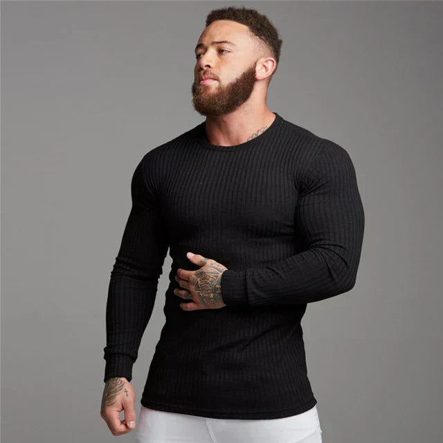 Slim Fit Sweater | Ribbed | Long Sleeve | Knitted Sweater | Men's Clothing-Grace Aura