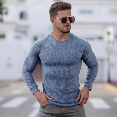 Slim Fit Sweater | Ribbed | Long Sleeve | Knitted Sweater | Men's Clothing-Grace Aura