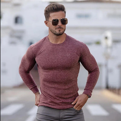 Slim Fit Sweater | Ribbed | Long Sleeve | Knitted Sweater | Men's Clothing-Grace Aura