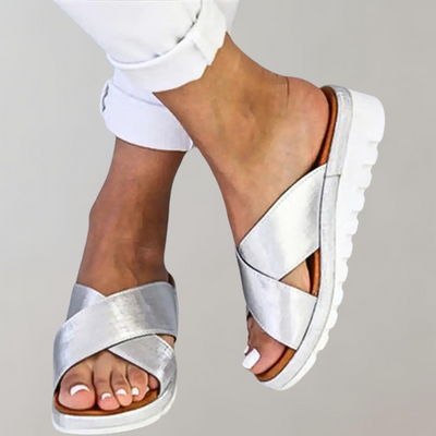 Slip-On Sandals - Women's Rubber Sole Low Wedge Slides for Summer-Grace Aura