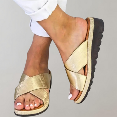 Slip-On Sandals - Women's Rubber Sole Low Wedge Slides for Summer-Grace Aura