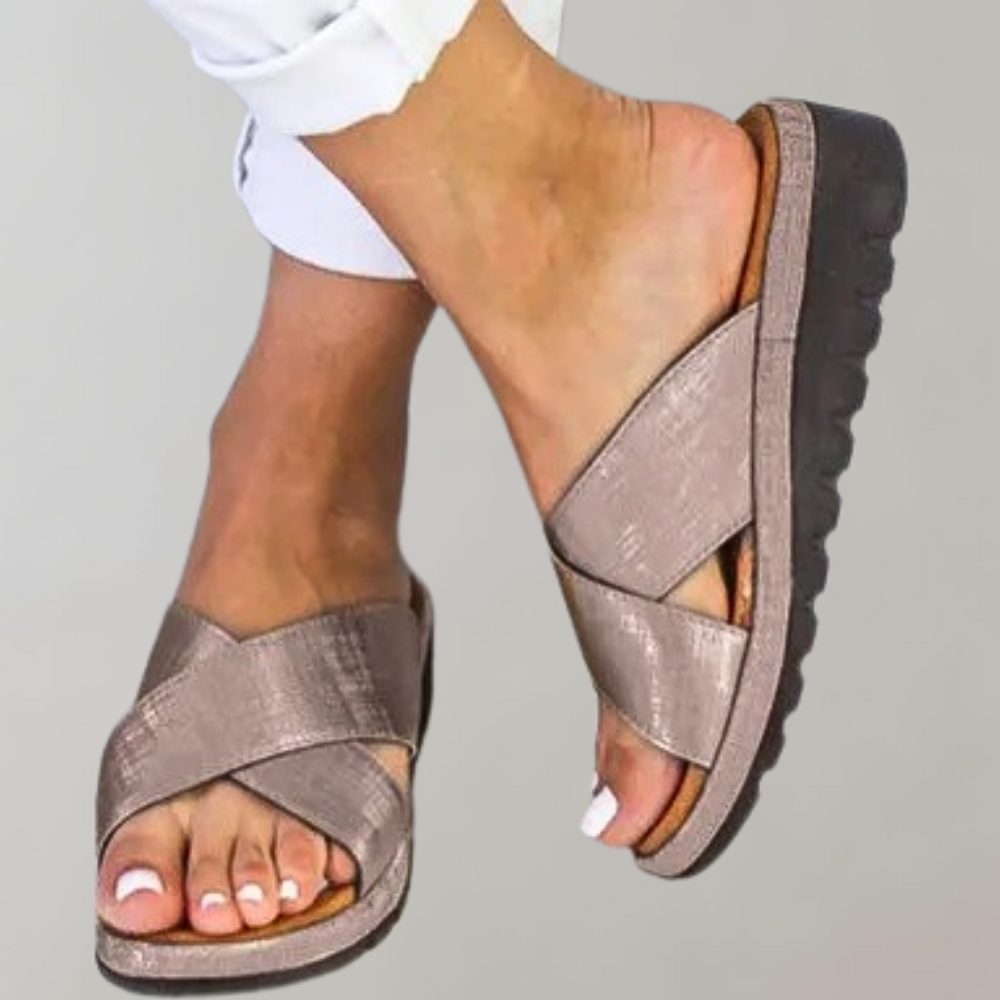 Slip-On Sandals - Women's Rubber Sole Low Wedge Slides for Summer-Grace Aura