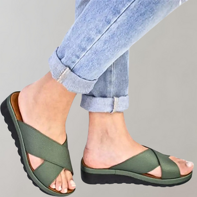 Slip-On Sandals - Women's Rubber Sole Low Wedge Slides for Summer-Grace Aura