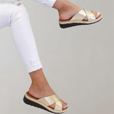 Slip-On Sandals - Women's Rubber Sole Low Wedge Slides for Summer-Grace Aura
