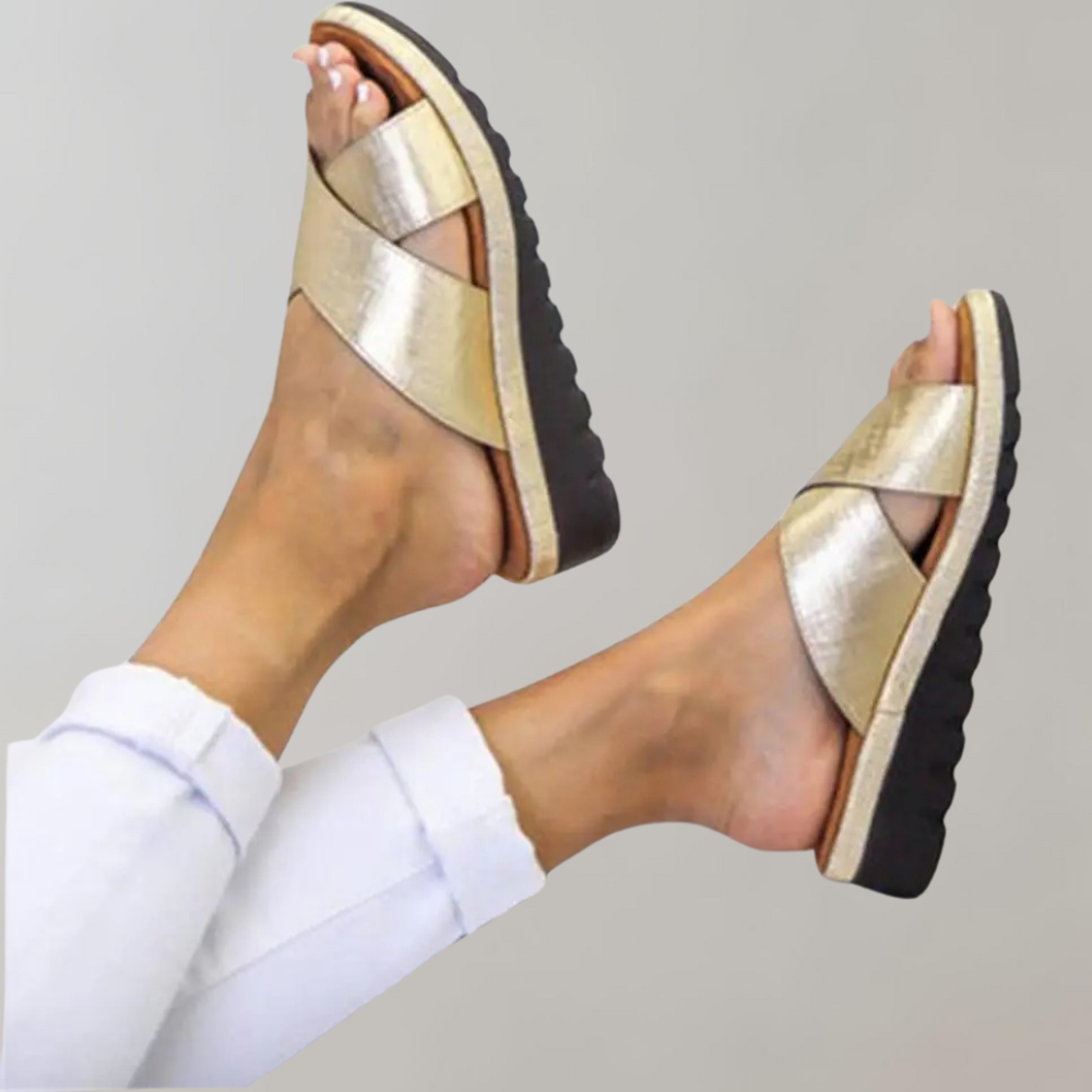 Slip-On Sandals - Women's Rubber Sole Low Wedge Slides for Summer-Grace Aura