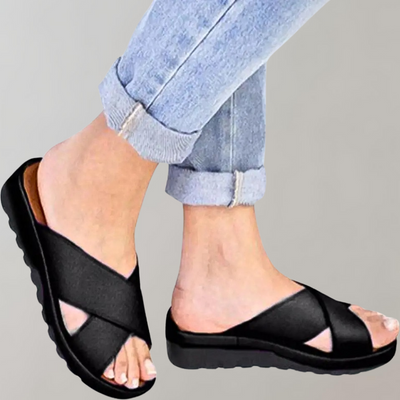 Slip-On Sandals - Women's Rubber Sole Low Wedge Slides for Summer-Grace Aura