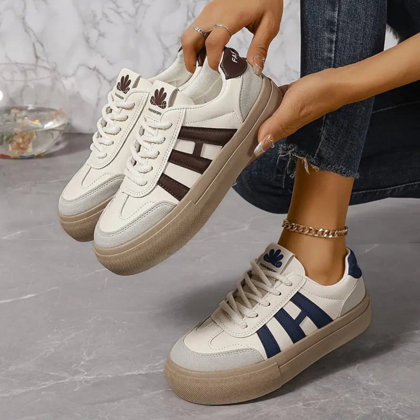 Sneakers | 3 Stripe | Lace-Up | White Sneakers | Women's Shoes-Grace Aura