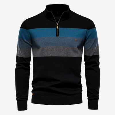Quarter-Zip Jumper - Men's Striped Retro Knitted Pullover Sweater