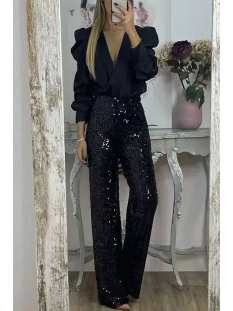 Sparkle Pants | Glitter | Flared | Party Trousers | Sequin Pants Ladies-Grace Aura
