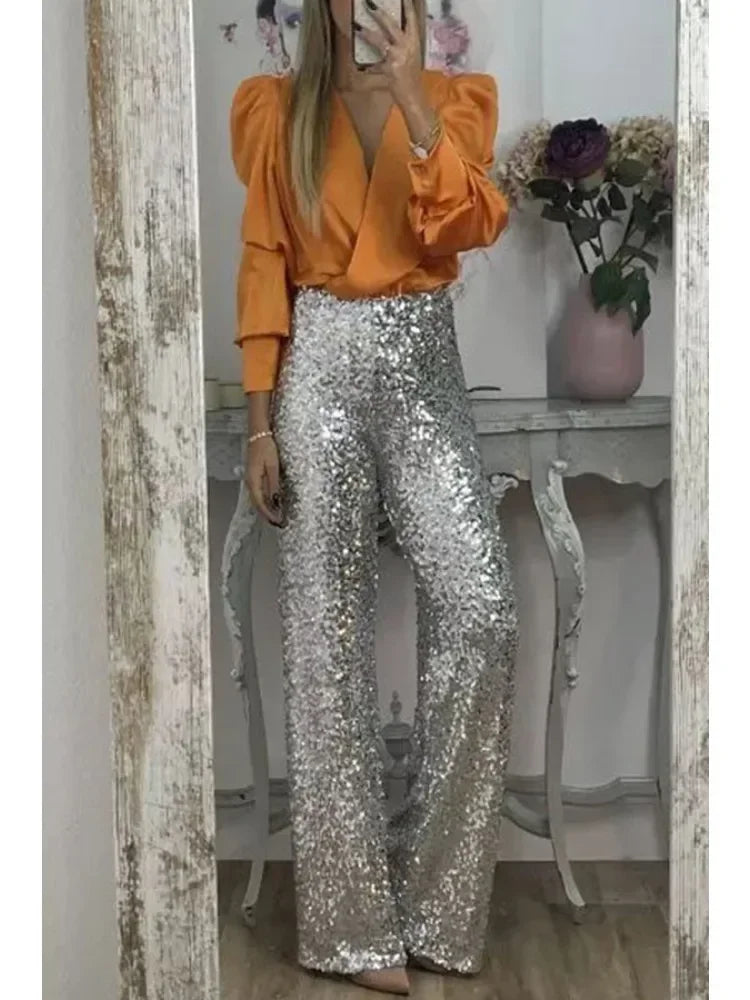 Sparkle Pants | Glitter | Flared | Party Trousers | Sequin Pants Ladies-Grace Aura