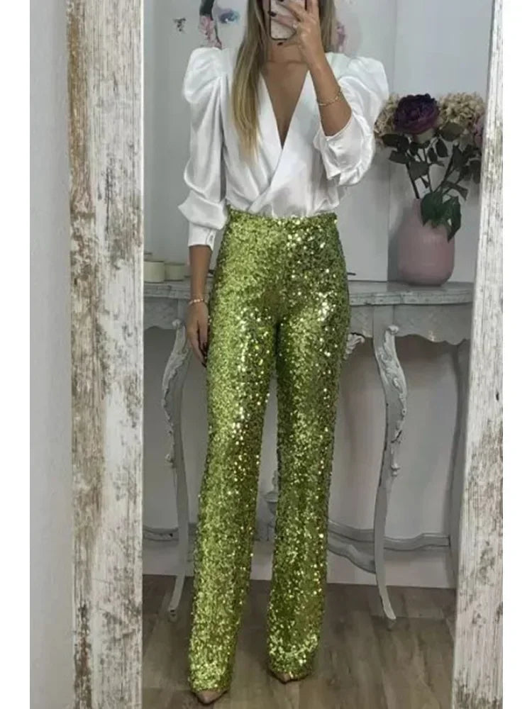 Sparkle Pants | Glitter | Flared | Party Trousers | Sequin Pants Ladies-Grace Aura