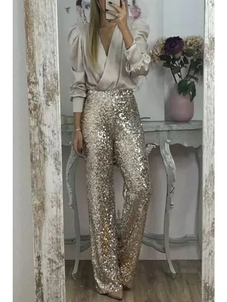 Sparkle Pants | Glitter | Flared | Party Trousers | Sequin Pants Ladies-Grace Aura