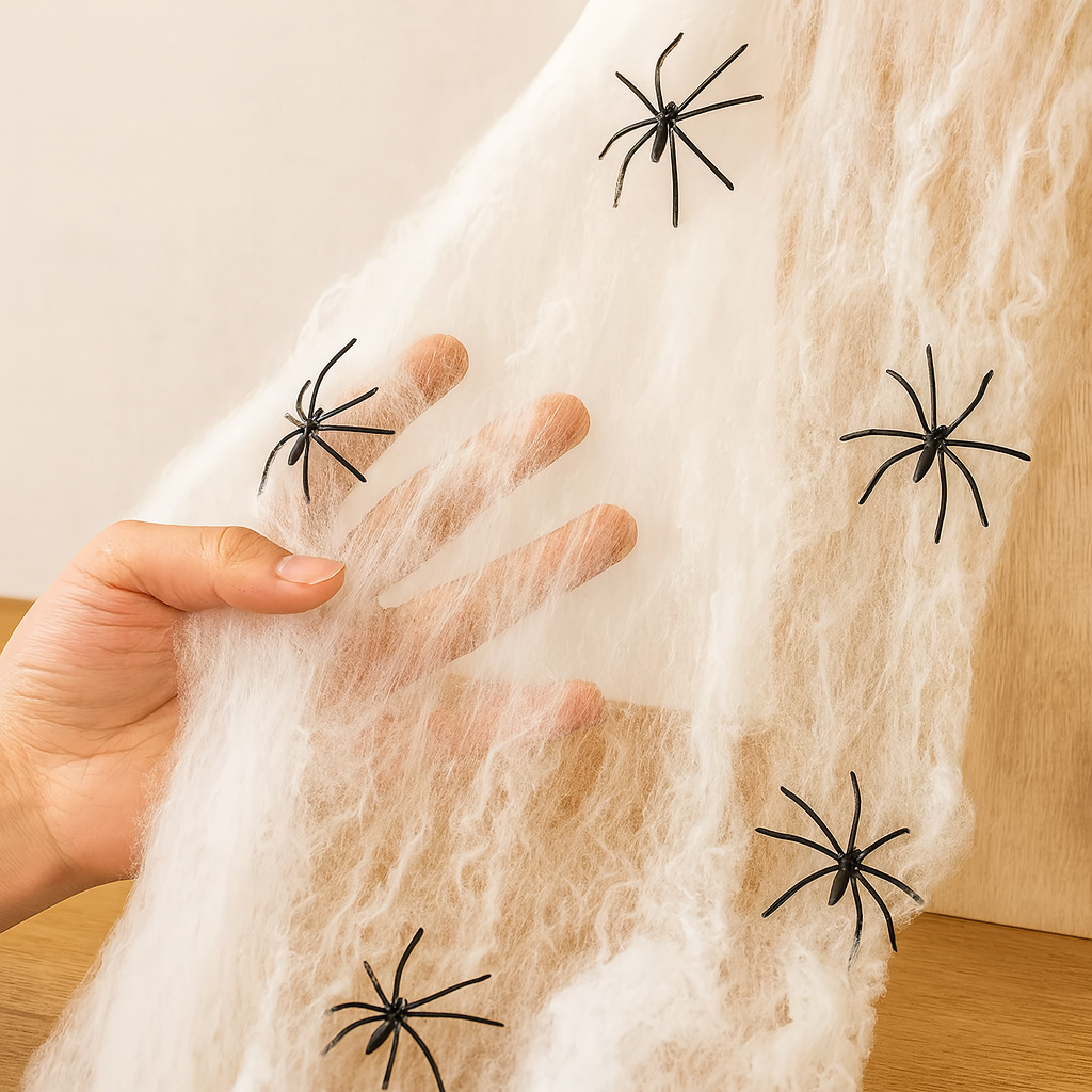Spider Web with Spiders - White - Fake Spider Web - Halloween Spider Web - Halloween Decoration-Grace Aura