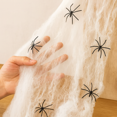 Spider Web with Spiders - White - Fake Spider Web - Halloween Spider Web - Halloween Decoration-Grace Aura