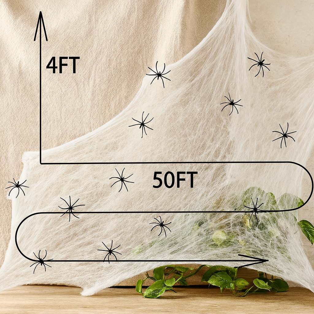 Spider Web with Spiders - White - Fake Spider Web - Halloween Spider Web - Halloween Decoration-Grace Aura