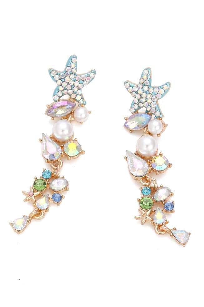 Starfish Earrings - Pearl - Stud - Long Earrings - Women's Earrings-Grace Aura