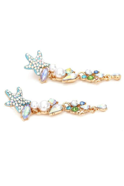 Starfish Earrings - Pearl - Stud - Long Earrings - Women's Earrings-Grace Aura