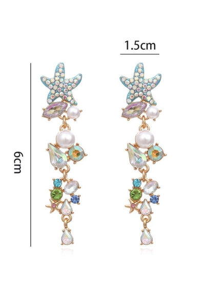 Starfish Earrings - Pearl - Stud - Long Earrings - Women's Earrings-Grace Aura